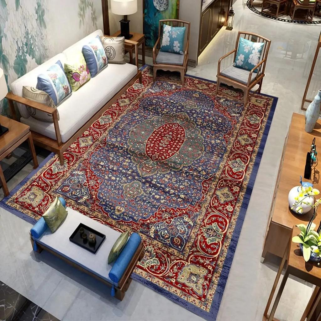 Persian Luxury Carpets Living Room Bedroom Kitchen Retro Red Home Decoration Rugs Soft Washable Non-slip Washroom Floor Mats
