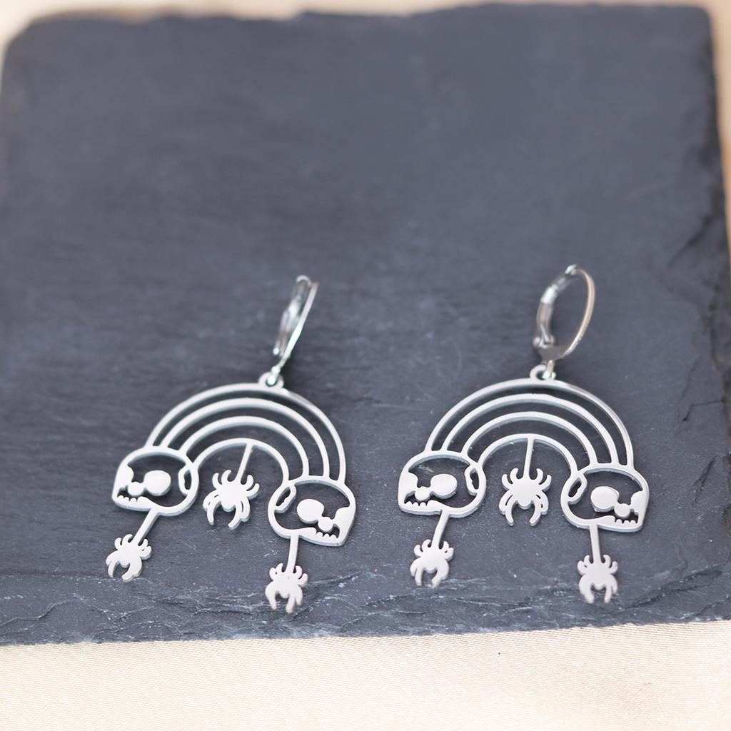 Kinitial Stainless Steel Death Moth Sun Moon Snake Mushroom Cactus Hamsa Hand Horse Earrings For Women Trendy Piercing Jewelry