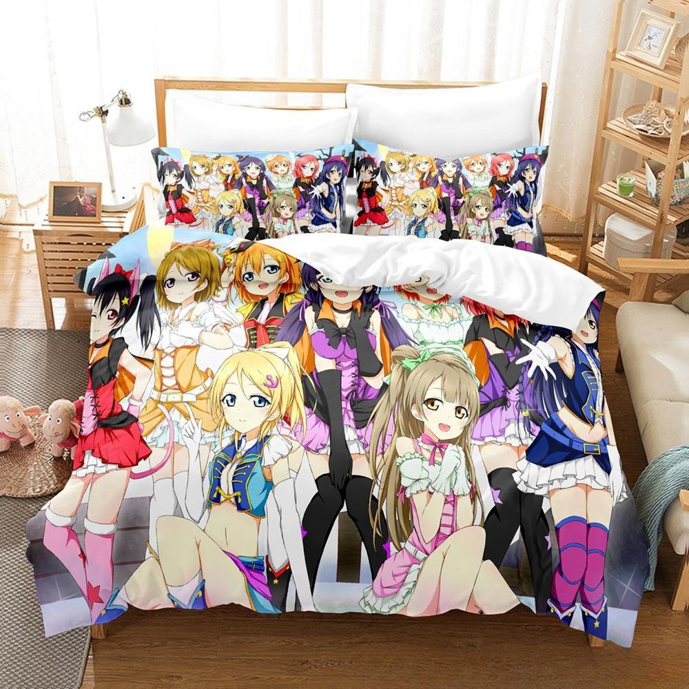 Fashion 2025 New Kawaii Love Live! Bedding Set Cartoon Anime three-piece Set Adult Kid Bedroom Duvet Cover Sets Home Textiles