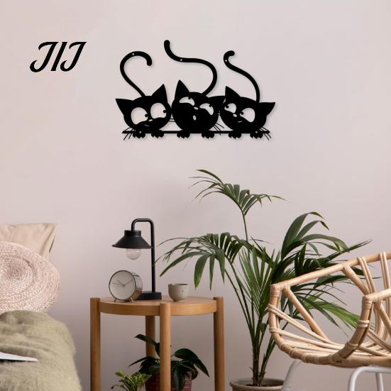 Indoor Outdoor Wall Decoration Metal Black Cat Art, Cartoon Kitten Silhouette Decoration, Decorative Cute Nursery Decor Sculpture for Lovers,
