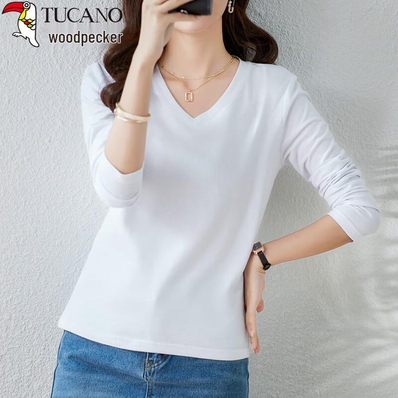 Woodpecker Women's Versatile Cotton Long-Sleeve V-Neck Top