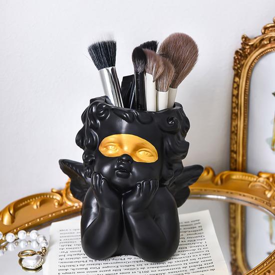 Desktop Makeup Brush Holder Pen Organizer Durable Construction Large Capacity Cute Angel Design Makeup Brush Cosmetic Container
