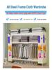 Durable Steel-Framed Wardrobe with Reinforced Fabric for Bedroom Storage, Assembly Required