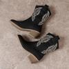 Women's Calf Boots Cowboy Boots Girls Chunky Heels Retro Punk Western Boots Embroidered Shoes Leather Mid-calf Boots for Women