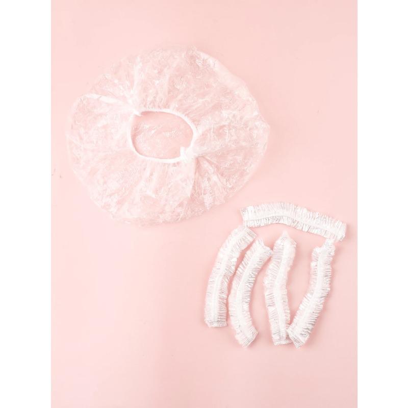 100pc Disposable Shower Cap Transparent Plastic Strip Waterproof Enlarged and Thickened Beauty and Hair Cap for Hotels