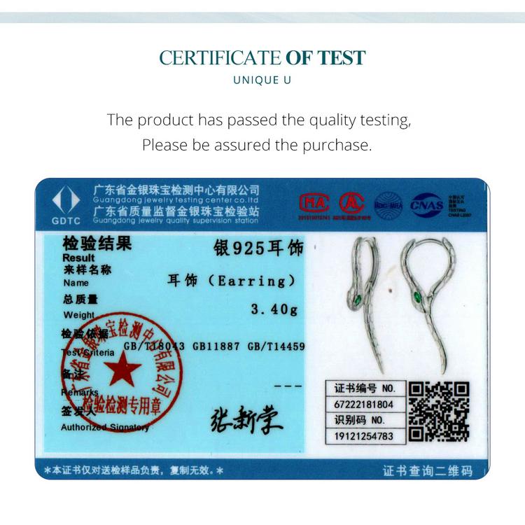 BISAER 925 Sterling Silver Snake Hoop Earrings Green Zircon Animal Earrings Plated Platinum For Women Party Fine Jewelry