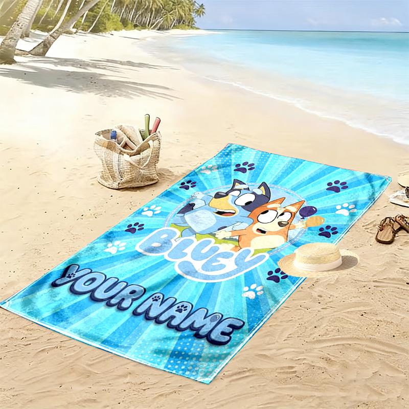 Name Custom Bluey Cartoon Print Beach Towel, Large Soft Quick Dry Towel for Beach Camping Swimming