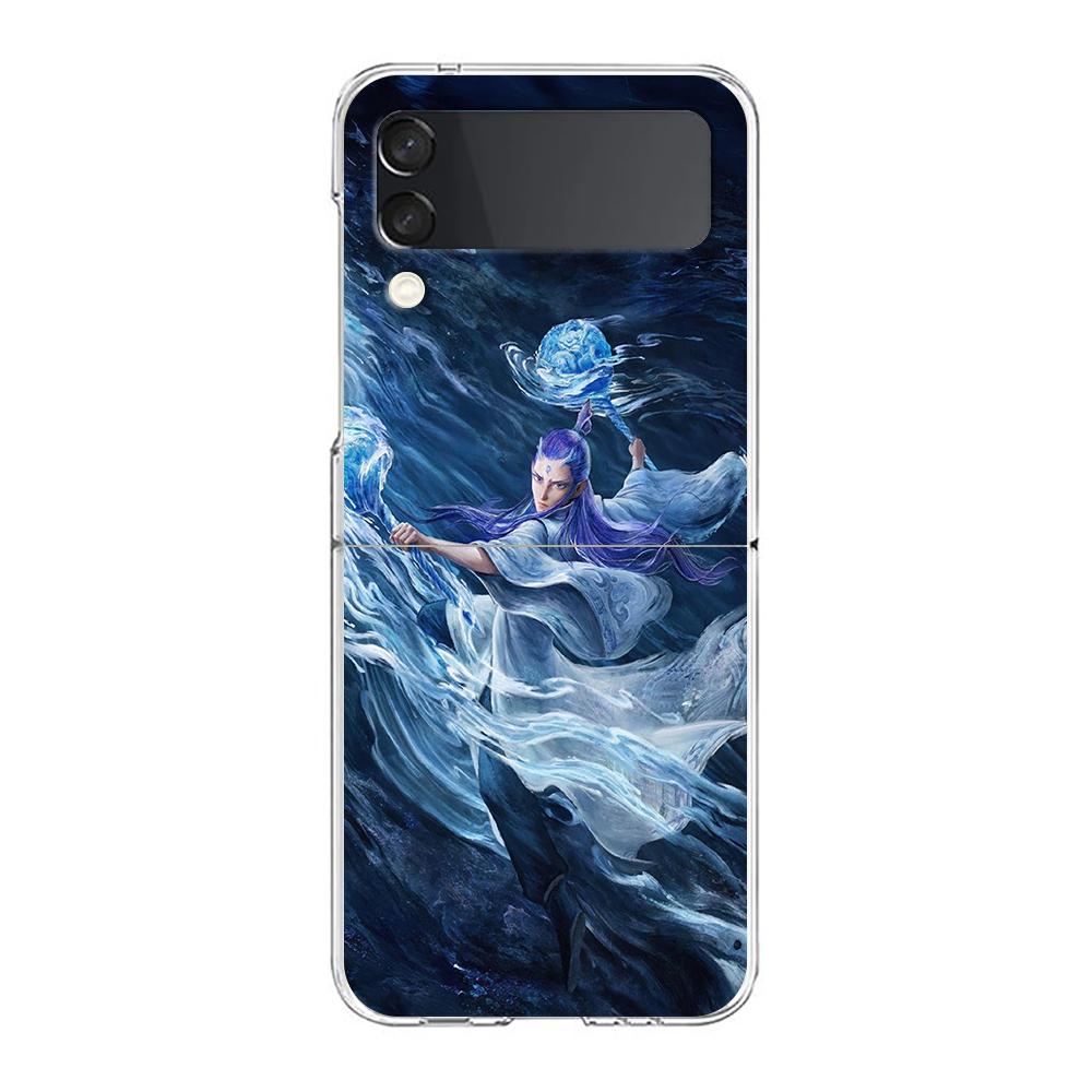 Phone Cover For Samsung Galaxy Z Flip 6 5 4 Case Transparent For Samsung Z Flip 3 Hard PC Foldable Shell Cartoon Nezha Capas Bag