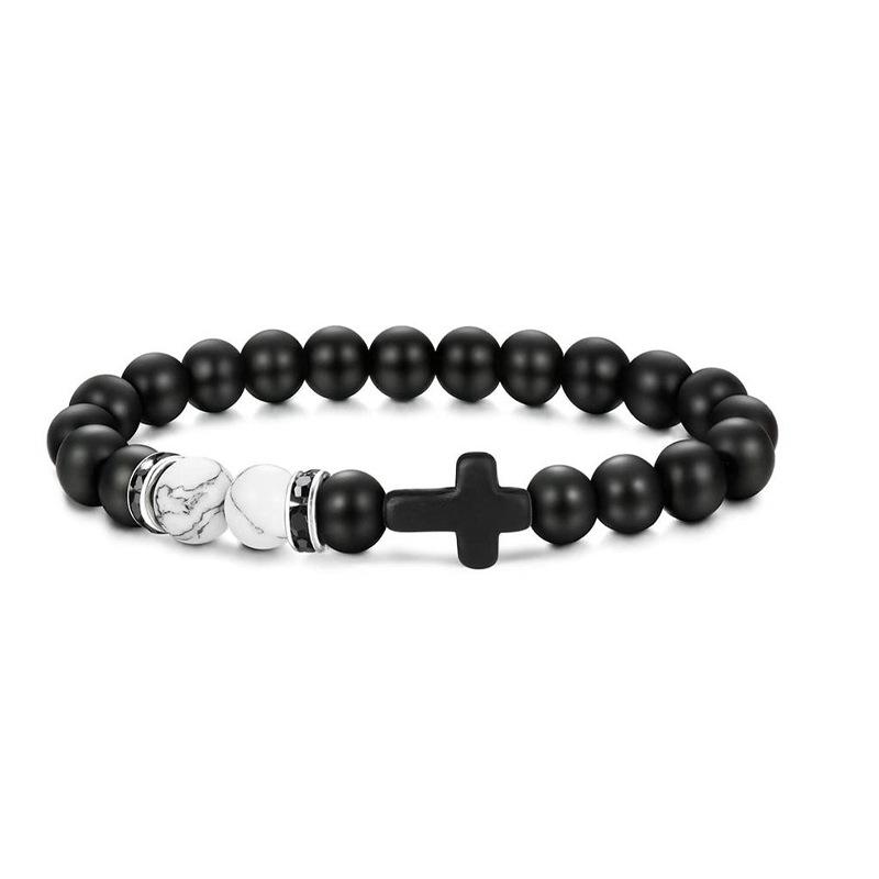 New Retro Cross Natural Stone Bracelet Tiger Eye Stone Lava Volcanic Stone Elastic Bead Men's Bracelet