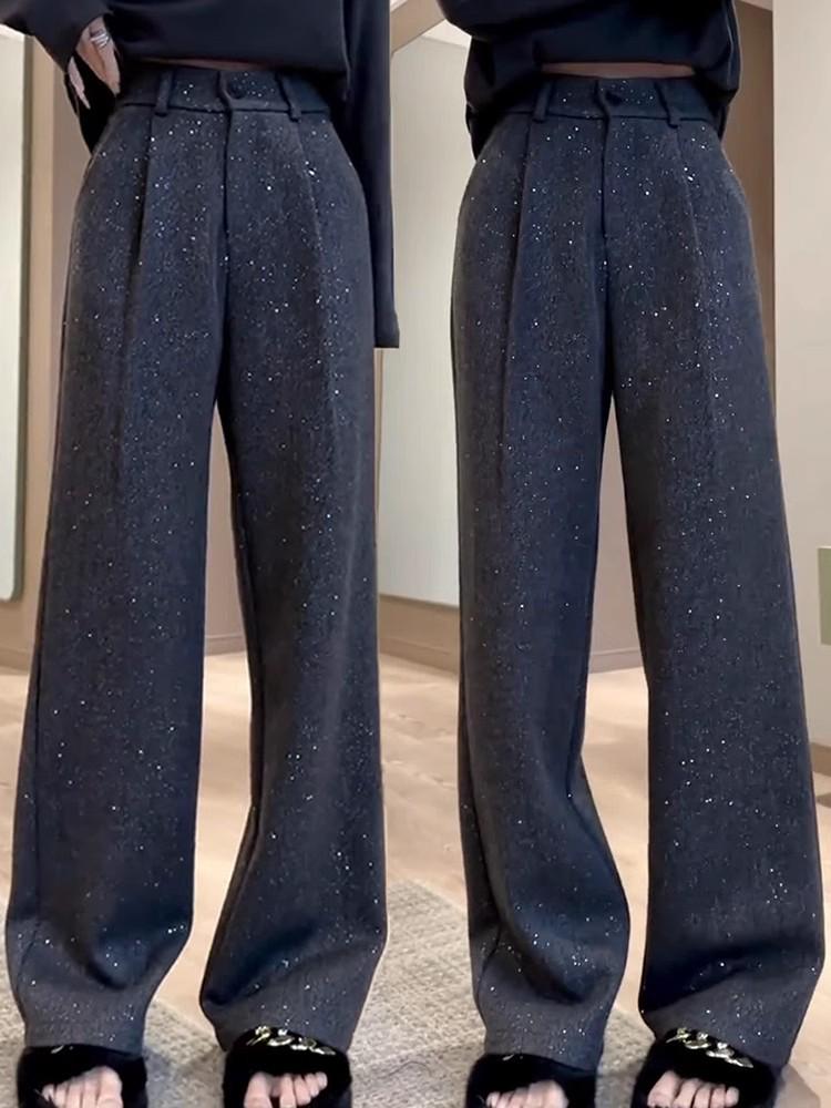 

Women s High-Waisted Wool Blend Sequin Wide-Leg Trousers – Spring/Autumn 2025 Collection 3XL [135-150] чёрный