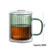 Double-Layer Vertical Stripe Glass Cup with Large Handle for Home, Office, or Coffee Shop Use