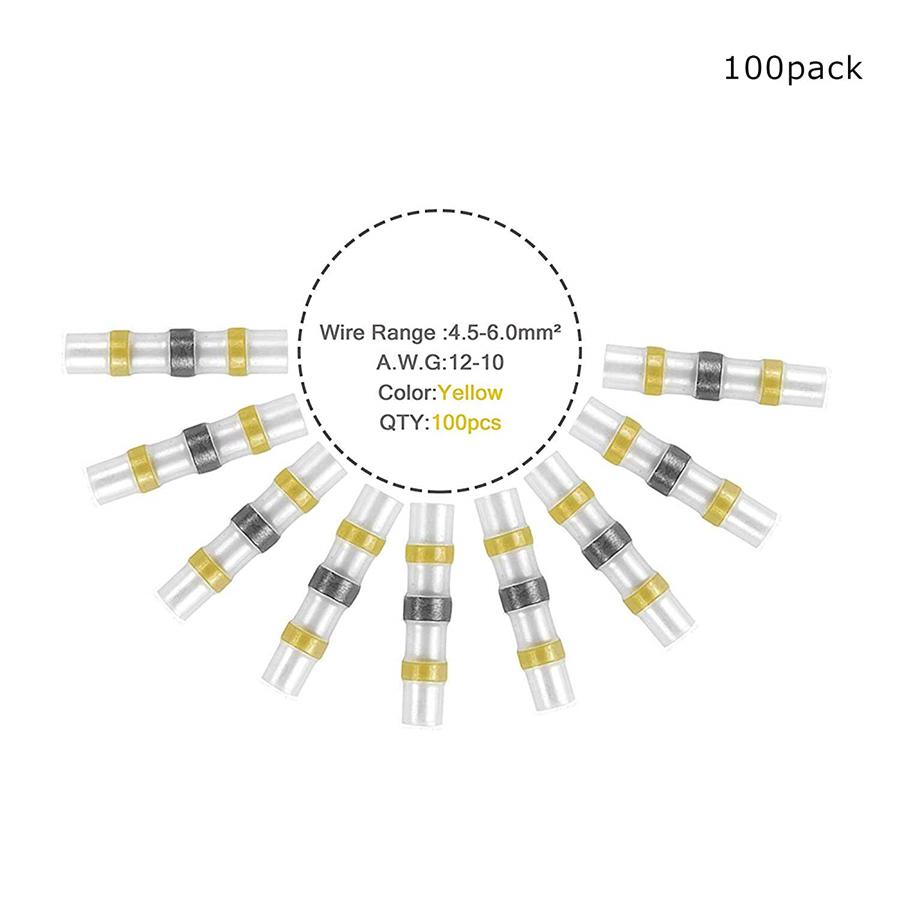 Yellow 100PCS Solder Sleeve Heat Shrink Tube Terminal Connector 12-10AW