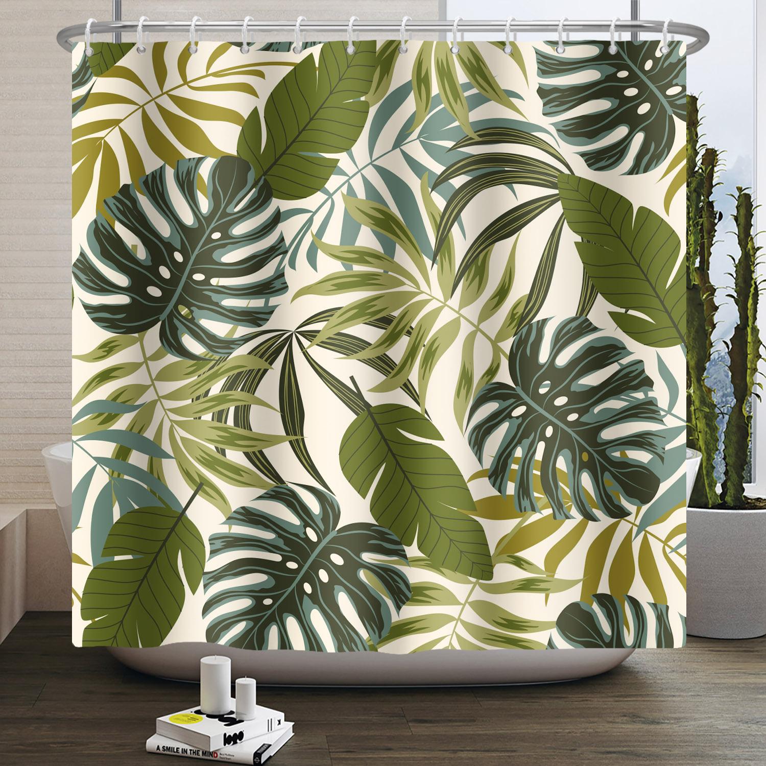 

Summer Tropical Leaves Shower Curtains Monstera Palm Green Palm Leaf Plant Design Bathroom Decoration Privacy Curtains With Hook W60H190(CM)-1 Pcs
