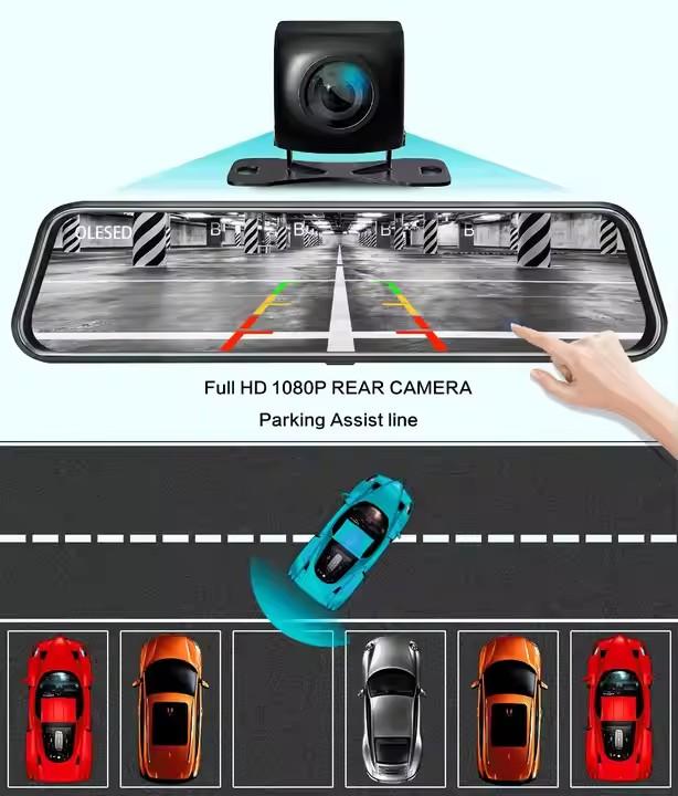10 Inch Touch Screen Stream Media Car DVR Dash Cam Dual Lens Rear View Mirror Auto Dashcam Video Recorder Car HD Dash Camera