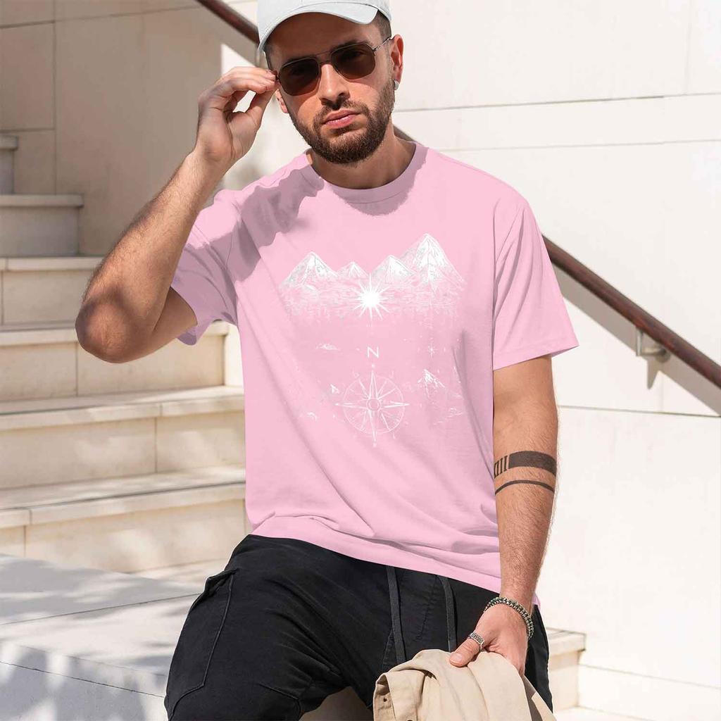 2026 New Model Unisex Summer Casual Crew Neck Tshirt With Mountain Comp Graphic Cotton Regular Fit Solid Color Unisex Clothing Comfor