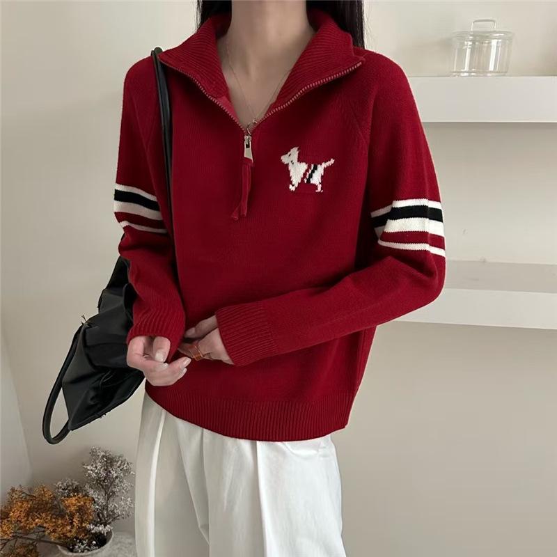 

Jacquard Puppy British Style Half-Zip Knit Sweater Small