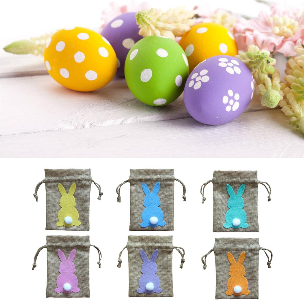 Easter Bunny with Tail Drawstring Gift Bag Line Cloth Storage Pouches Supplies for Children Day Food Cookie Package