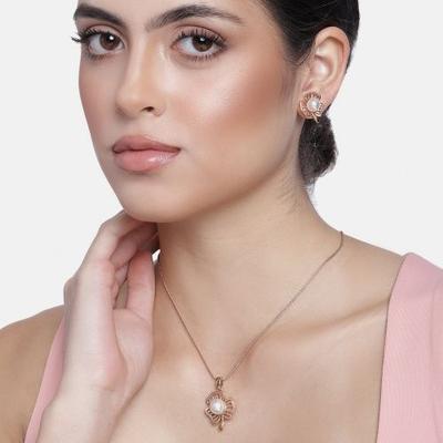 Flower and Pearl Pendant Set In 24K Rose Gold for Women/Girls