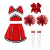 Set Cheerleader Scintillante per Bambine Top Corto a V a Righe Incrociate Gonna Pieghettata e Fiocco