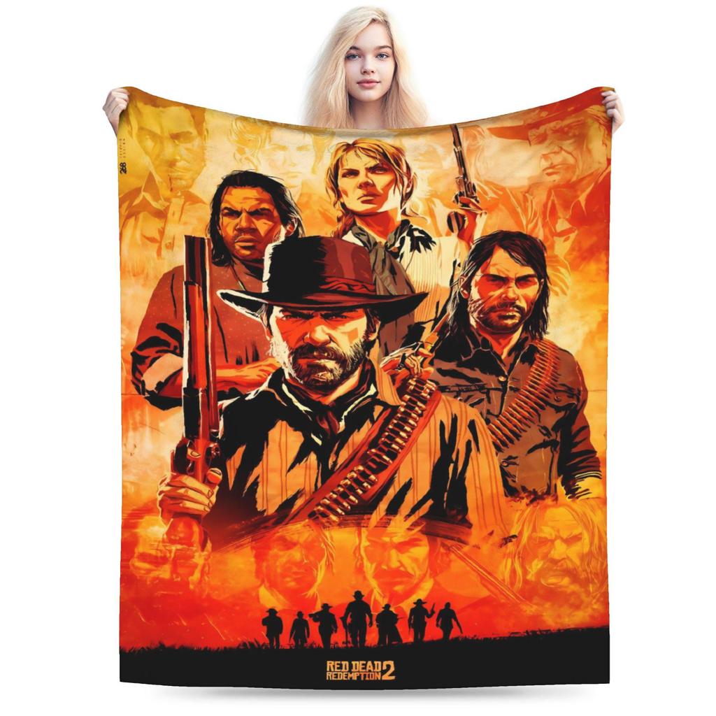 Red Dead Redemption 2 Blanket Warm Soft Graphic Plush Bedding Throws For Bedroom Airplane Travel Flannel Bedspread Bed Cover
