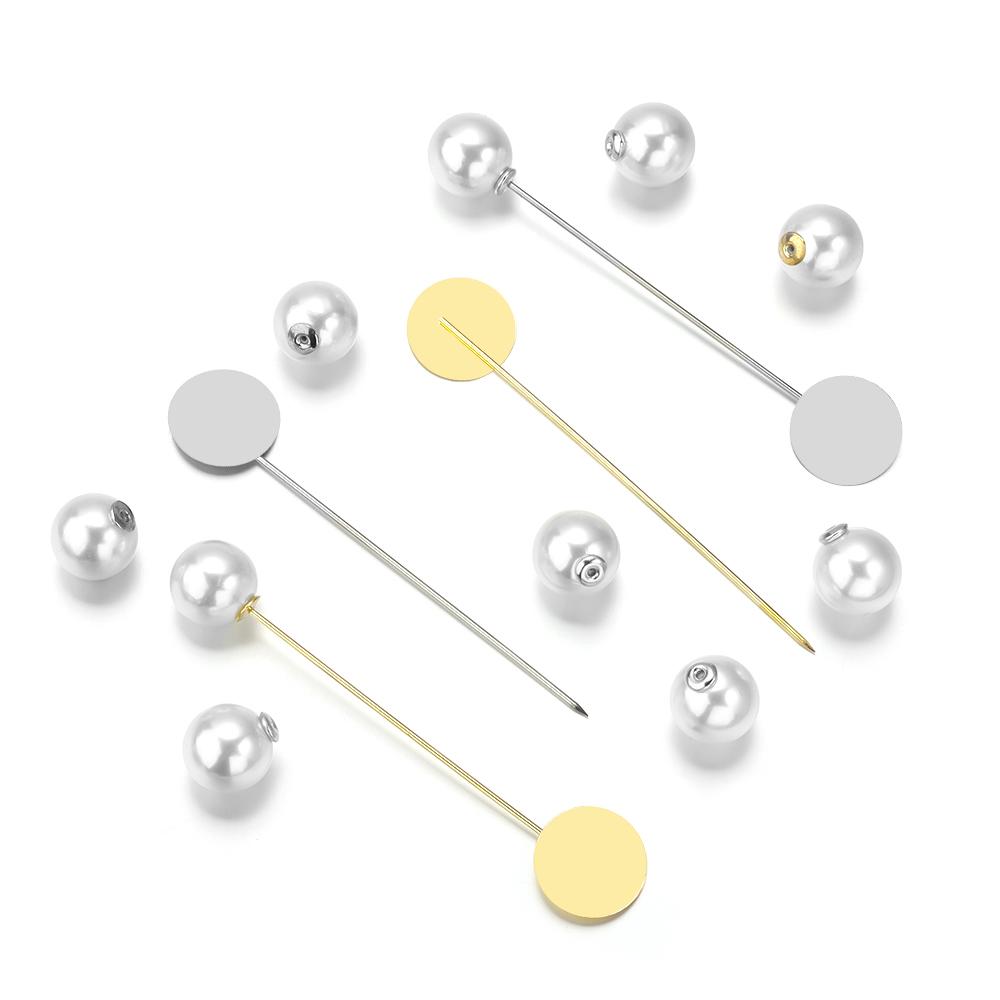 10pcs Imitation Pearl Alloy Long Brooches Gold Rhodium Blank Tray Bezel Brooch Base For DIY Brooch Safety Pin Jewelry Accessory