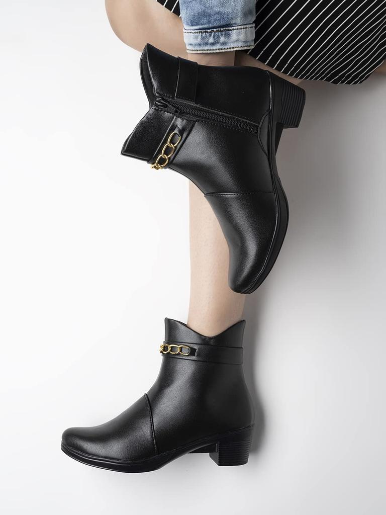 Botines Cortos de Tacón Grueso para Mujer Shoetopia con Suela Antideslizante, Botines de Tobillo Cómodos y Modernos | Suela Suave Acolchada | Casual, para Fiesta y para el Invierno