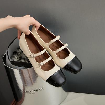 Binnenhoogteverhoging damesschoenen kleine geurige Mary Jane schoenen dubbele riem kleurafstemming retro hoogteverhoging korte lichte mond