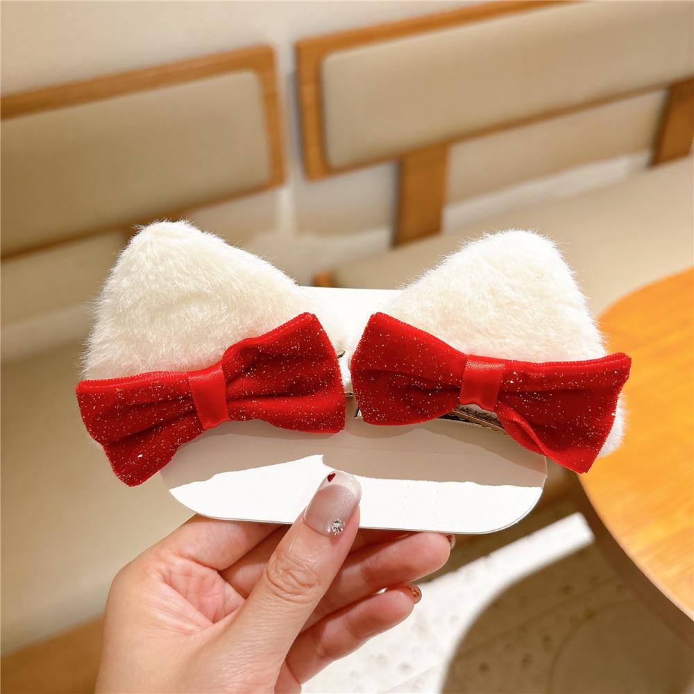 Baby Girl Red Bow Hair Clip - Christmas Plush Headwear