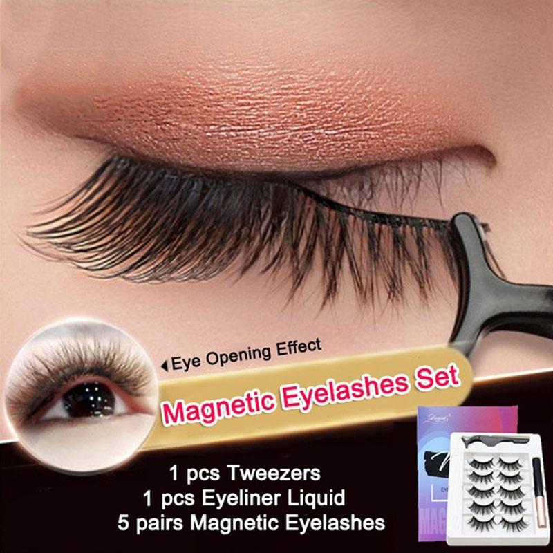 5 par gjenbrukbare magnetiske øyevipper 5 par magnetiske mink øyevipper Magnetisk flytende eyeliner og magnetiske falske øyevipper og pinsettverktøy