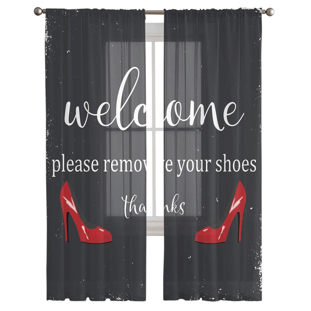 High Heels Red Tulle Curtains Balcony Room Fashion Printed Sheer Curtain Living Room Window Modern Decor