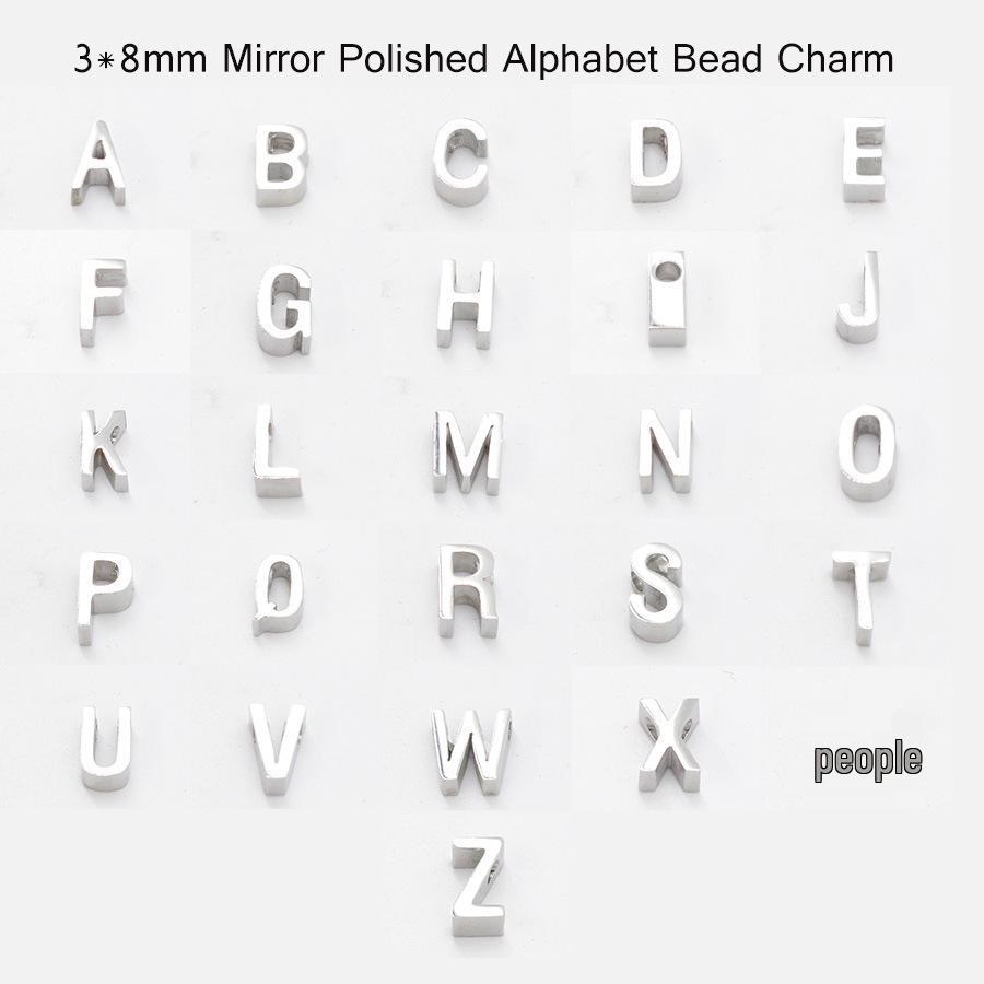 Titanium Steel Mirror Polished Letter Beads A-Z, 1.8mm Hole Pendant
