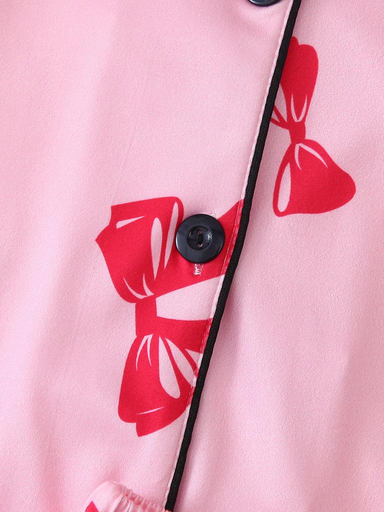 Bow Short-Sleeve Pajama Shorts Set – Stylish Indoor/Outdoor Wear