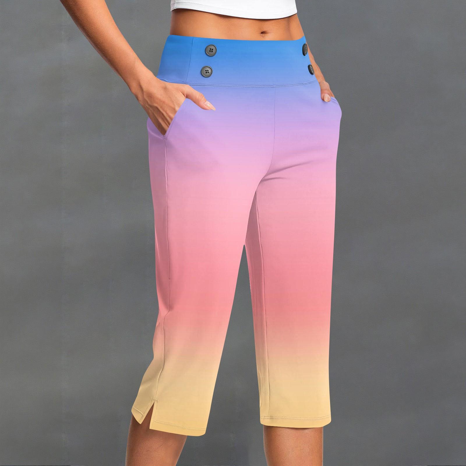 

Женские модные брюки с градиентом, на пуговицах, с карманами, с разрезами, с высокой талией, спортивные, для йоги, повседневные, укороченные S синий