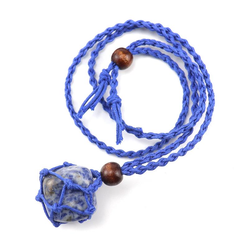 Natural Stone Mesh Pocket Woven Necklace Pendant Adjustable Retractable Mesh Pocket Hand Woven Necklace N557
