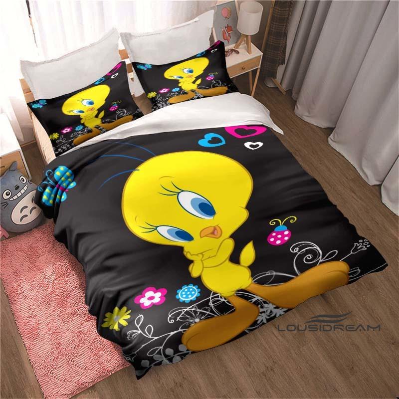 

3D Printed Kawaii Tweety Bird Bedding Set, Printed Single Duvet Cover and Pillowcase 3-Piece Set, Children s and Adult Sizes 135x200cm