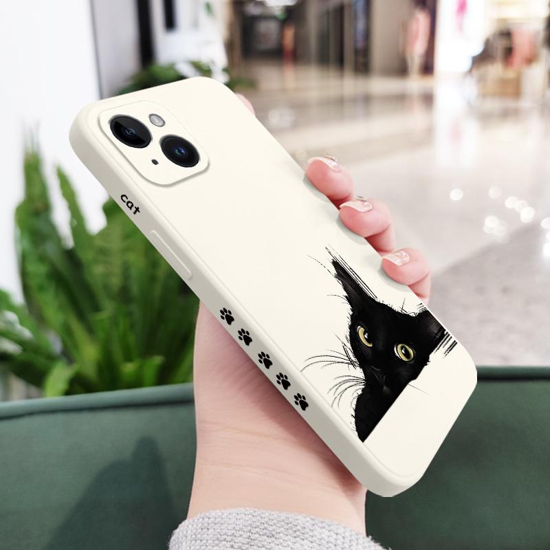 Cold Black Cat Phone Case For iPhone 16 15 14 13 12 11 Plus Pro Max Mini X XR XS Plus Liquid Silicone Cover