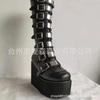 Buckle-up platform boots gothic wedge heels high boots female punk babes knight boots
