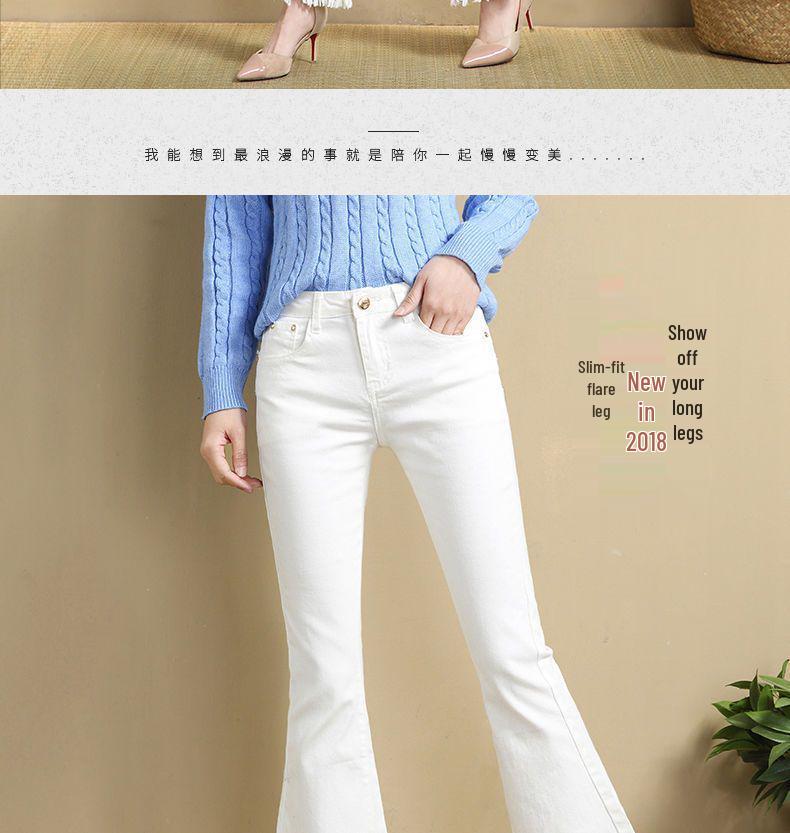 Jeans Donna Bianchi Vita Alta Micro-Svasati con Frange - Strappati, Elasticizzati, Modellanti, Estivi a Nove Punti a Zampa