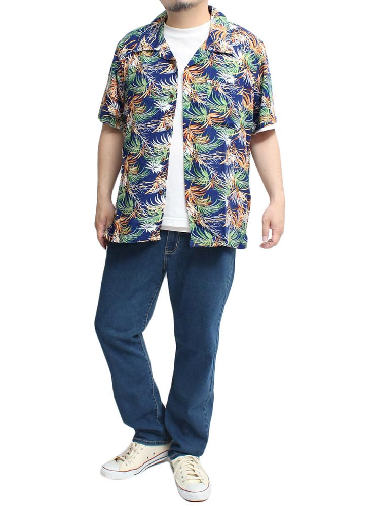Men's Plus Size Aloha Shirt, Short Sleeve, Rayon, Botanical Floral Print, Open Collar, Size 4L (E)