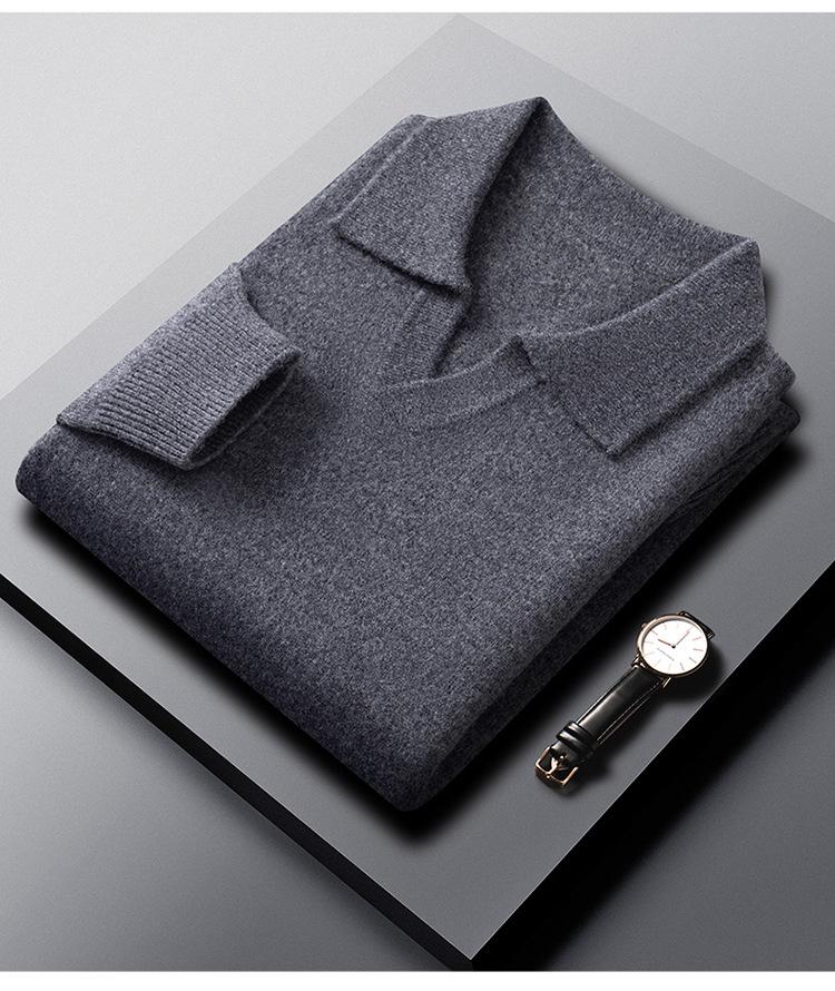 Herren Leichter Luxus Wollpullover mit Möwenkragen - Winterlich Warm Modischer Gestrickter Basisschicht