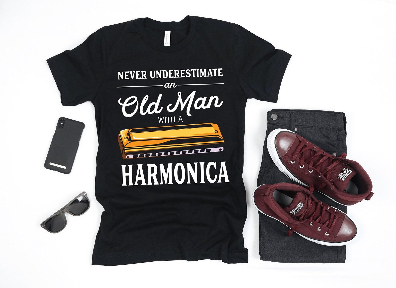 Old Man Harmonica Funny Birthday | T-Shirt | Tank Top | T-shirt | T-shirt |T-shirt | Apparel Gift 3XL