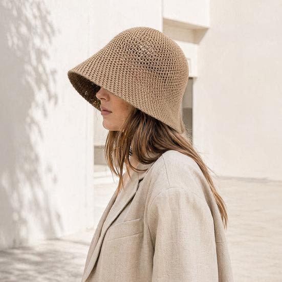 Summer Basin Hat, Foldable Portable Sun Protection Hat, Open Weave Design Bucket Hat for Travel Hiking Casual Outdoor Activities
