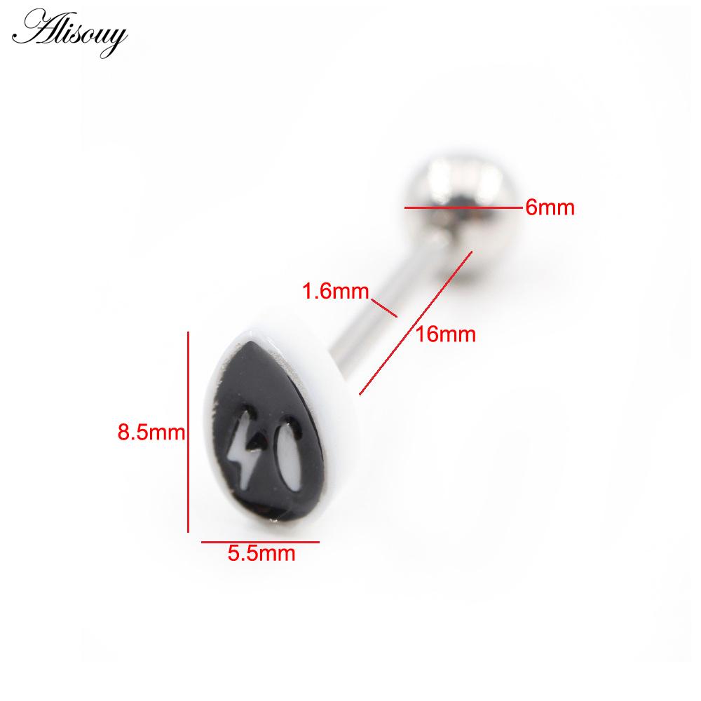 Alisouy 1PC Stainless Steel Ball Heart Star Acrylic Bear Mushroom Skull Tai Chi CZ Tongue Ring Ear Earring Piercing Body Jewelry