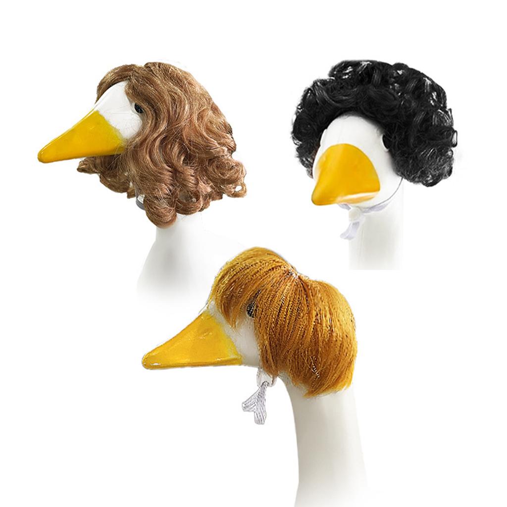 3pcs Pet Wigs Goose Headgear Funny Short Curly Bob Wig Set for Dogs Cats Costume Party Props
