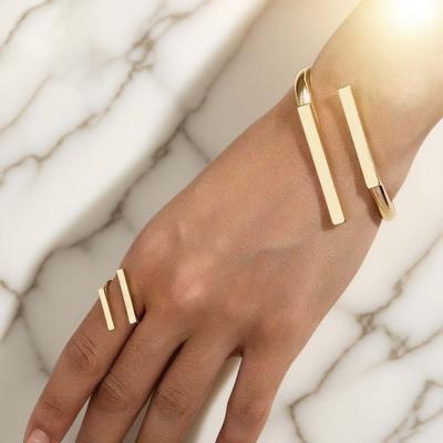 Fashion Personality Geometric One Type Adjustable Bracelet Ring Jewelry Set Simple Creative Daily Casual