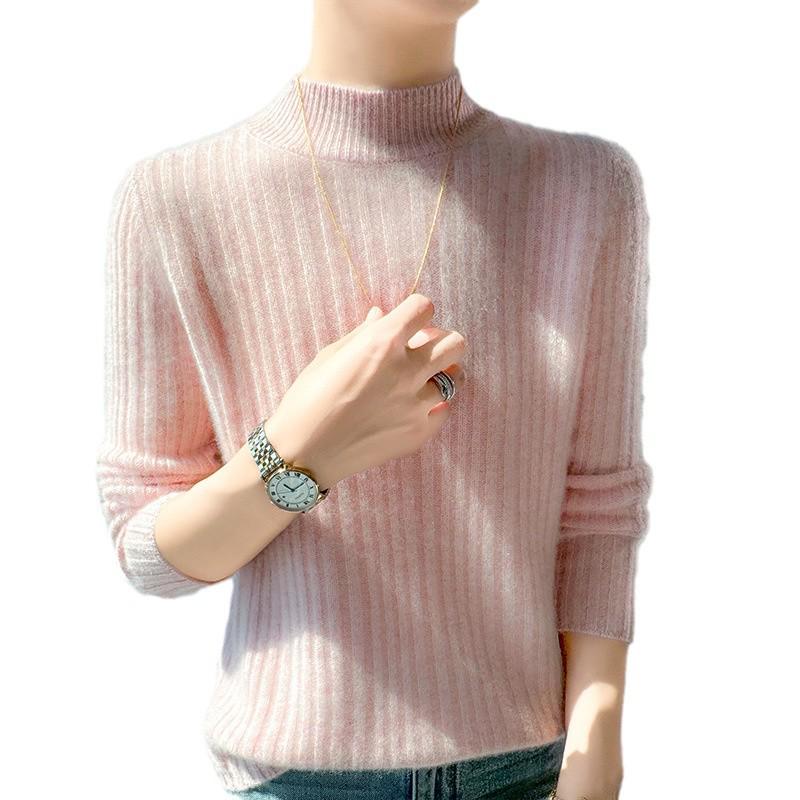 2024 Spring/Autumn Wool Ribbed Knit Sweater with Half-High Neck