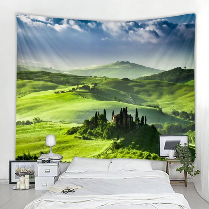 Grassland Forest Eye Protection Tapestry Green Landscape  Bohemian Style Home  Aesthetic  Design