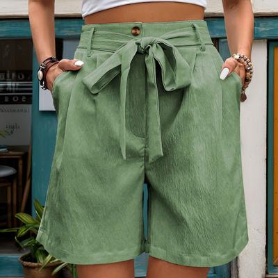 Green Women's Oversized Woven Solid Color Casual Shorts Comfortable Loose Fit High Waist Knee-Length Summer Fashion Green