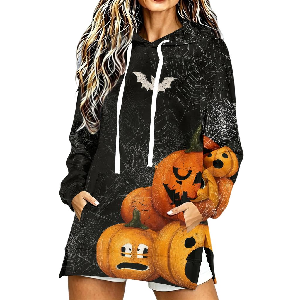 Women's Casual Long Sleeve Halloween Print Pullover Hoodie Sweatshirt