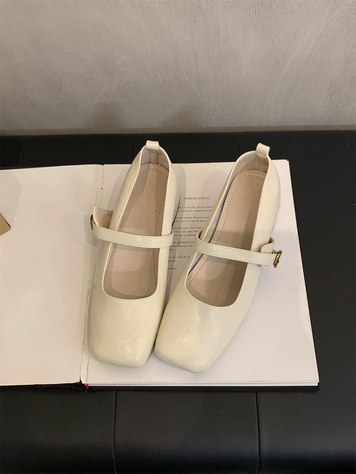 

Французские ретро туфли Мэри Джейн с квадратным носком и средним каблуком для женщин - Элегантный весенне-осенний стиль с массивным каблуком и сказочной эстетикой 35 грязно-белый